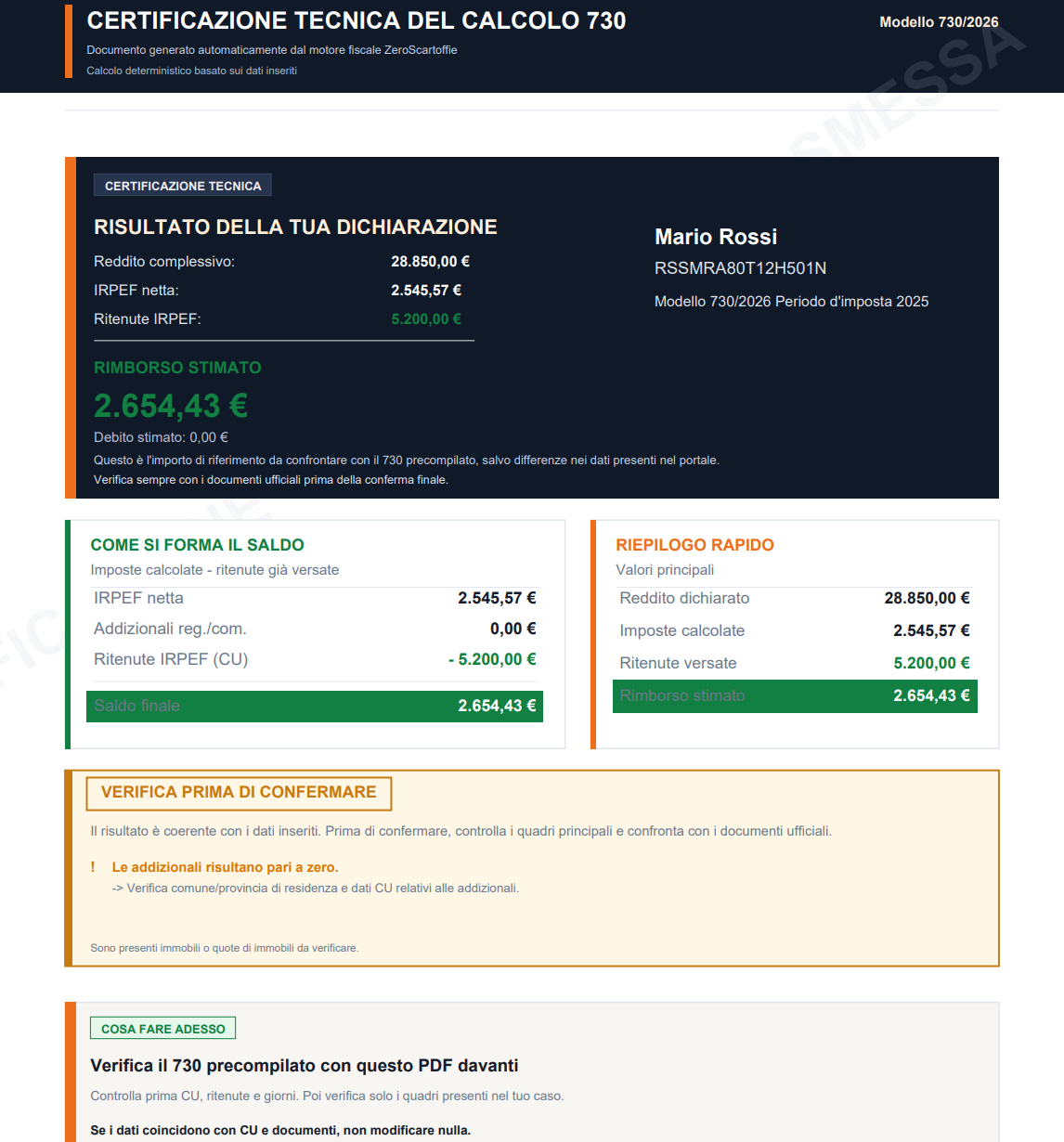 Anteprima del PDF operativo ZeroScartoffie per simulazione 730 online